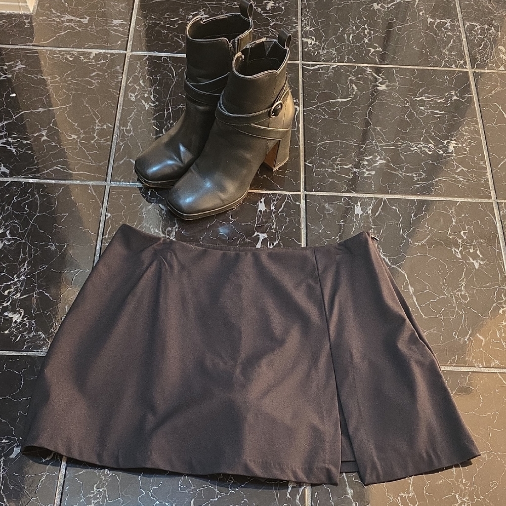 High Waist A-line Side Slit Asymmetric Mini Office Skort